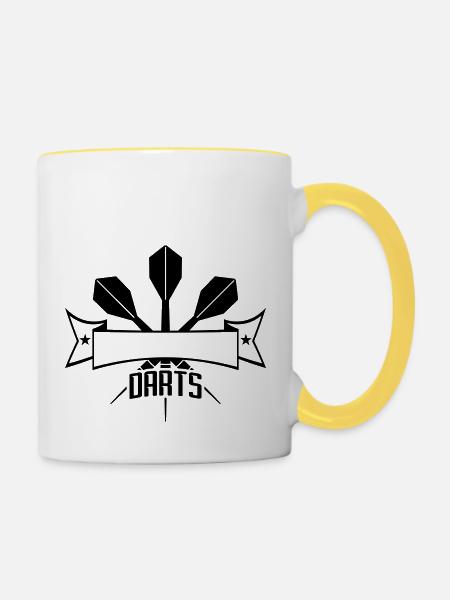 logo text spielen darts verein club werfen dart pf - Tasse zweifarbig - Weiß/Gelb