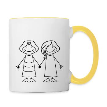team freundin 2 freunde schwestern geschwister les - Tasse zweifarbig - Weiß/Gelb - Rechts