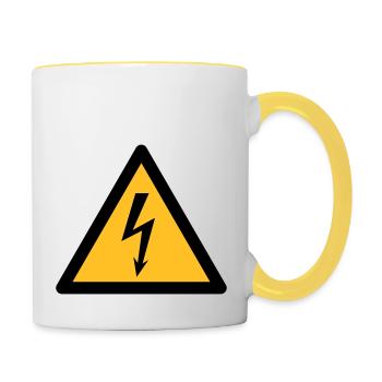 Gefahrensymbol - Hochspannung (2-farbig) - Tasse zweifarbig - Weiß/Gelb - Rechts