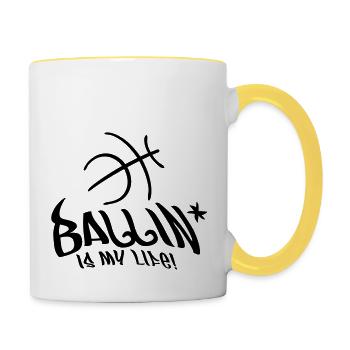 ballin_is_my_life_f1 - Mug contrasté - blanc/jaune - Droite