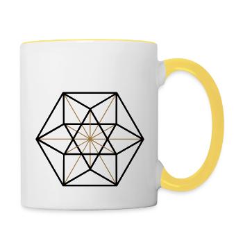 Cuboctahedron, vector equilibrium, Metatrons cube - Contrasting Mug - white/yellow - Right