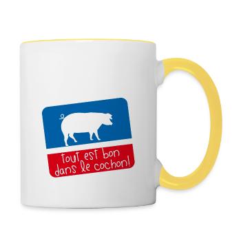 Bleu blanc rouge Humour tout est bon dans cochon - Mug contrasté - blanc/jaune - Droite