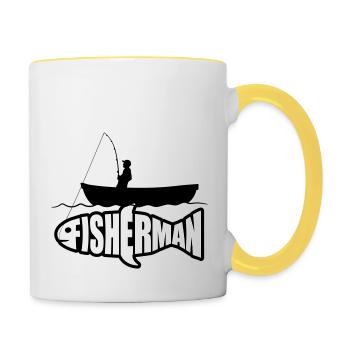 boat silhouette angler fisherman logo fischermann sea - Contrasting Mug - white/yellow - Right