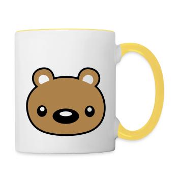 teddy gesicht kopf kuscheltier - Tasse zweifarbig - Weiß/Gelb - Rechts