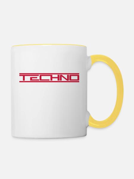 Rote Balken Techno - Tasse zweifarbig - Weiß/Gelb