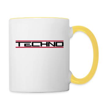 Techno Rote Balken - Tasse zweifarbig - Weiß/Gelb - Rechts