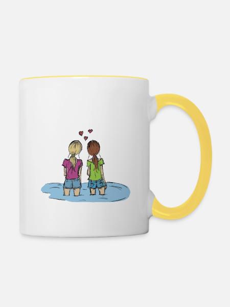 Freundinnen - Tasse zweifarbig - Weiß/Gelb