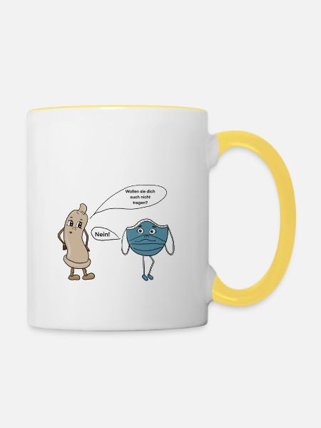 Kondom vs Mundschutz - Tasse zweifarbig - Weiß/Gelb