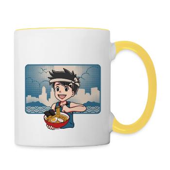 Anime Manga Kawaii Junge Japan Ramen Essen - Tasse zweifarbig - Weiß/Gelb - Rechts