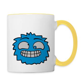 Haariges Monster Gesicht - Tasse zweifarbig - Weiß/Gelb - Rechts