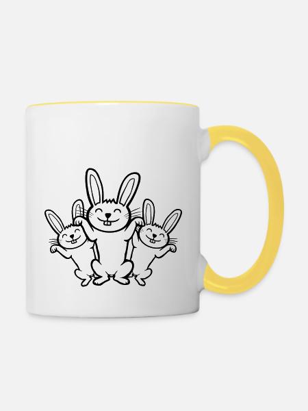 Team glückliche Häschen - Tasse zweifarbig - Weiß/Gelb
