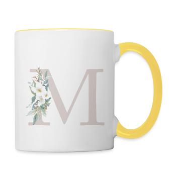 Personalisierbar Monogramm M Weiss Grün - Tasse zweifarbig - Weiß/Gelb - Rechts