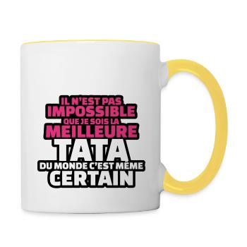 pas impossible que je sois le meilleur tata - Mug contrasté - blanc/jaune - Droite