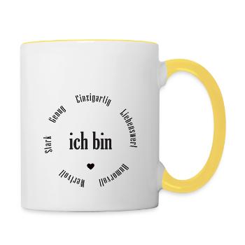 ich bin - Tasse zweifarbig - Weiß/Gelb - Rechts