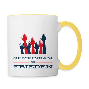 Gemeinsam für Frieden - Tasse zweifarbig - Weiß/Gelb - Rechts