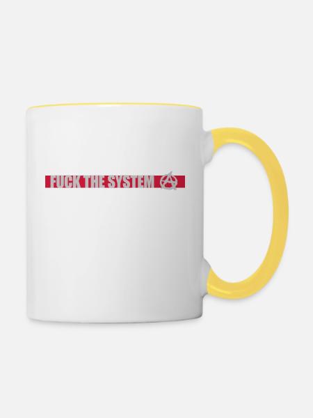 Fuck the system Anarchie - Tasse zweifarbig - Weiß/Gelb