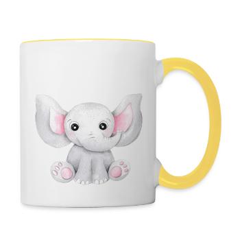Mignon Éléphant Bébé Afrique Savannah Safari Éléphant - Mug contrasté - blanc/jaune - Droite