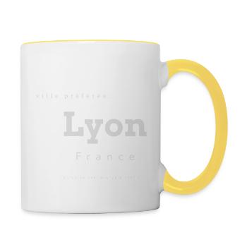 Lyon Lieblingsstadt Erinnerung Koordinaten - Tasse zweifarbig - Weiß/Gelb - Rechts