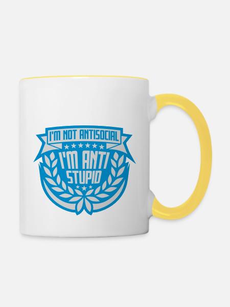 not antisocial anti stupid - Tasse zweifarbig - Weiß/Gelb