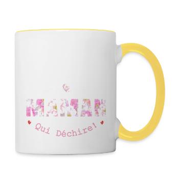 Je Suis Une Maman Qui Déchire - Mug contrasté - blanc/jaune - Droite