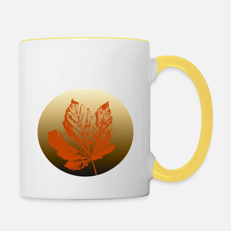 Feuille d’automne or - Mug contrasté - blanc/jaune