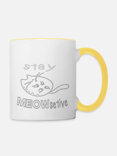 stay MEOWsetive - Tasse zweifarbig - Weiß/Gelb