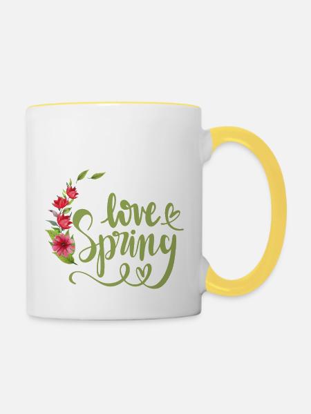 Liebe den Frühling - Tasse zweifarbig - Weiß/Gelb
