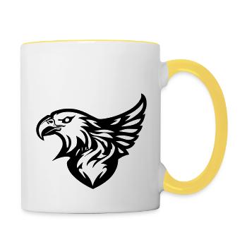 eagle's head with wing in profile on one side - Contrasting Mug - white/yellow - Right