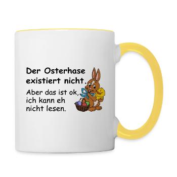 Der Osterhase existiert nicht Shirt lustig - Tasse zweifarbig - Weiß/Gelb - Rechts