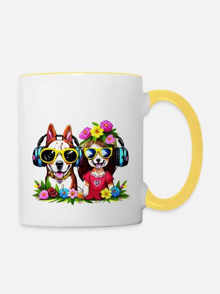 Happy Hund - Tasse zweifarbig - Weiß/Gelb