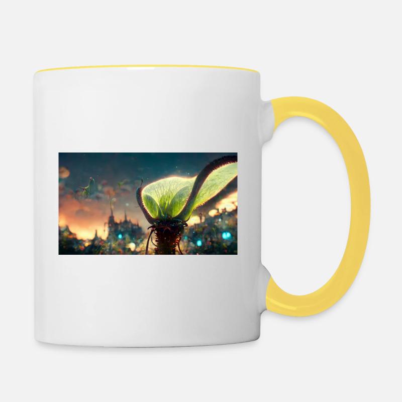 Futuristic Venus flytrap - Contrasting Mug - white/yellow