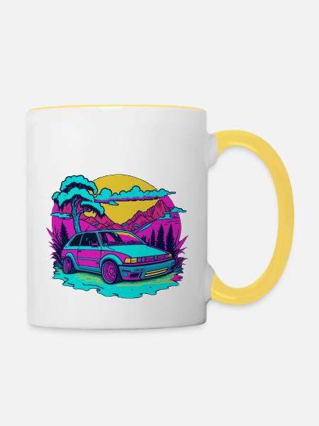 Deutsches Retro-Auto - Tasse zweifarbig - Weiß/Gelb