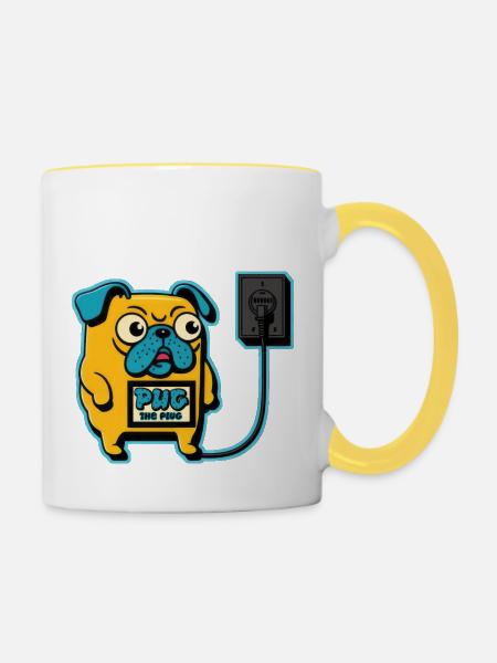 Mops den Stecker - Tasse zweifarbig - Weiß/Gelb