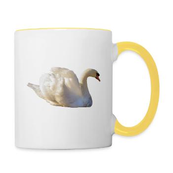 Schwan schwimmend, Natürlich, Goldene Stunde - Tasse zweifarbig - Weiß/Gelb - Rechts