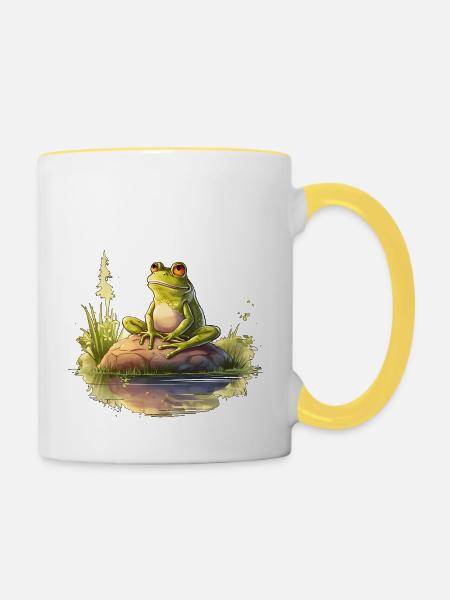 Frosch träumt in der Abendsonne - Tasse zweifarbig - Weiß/Gelb