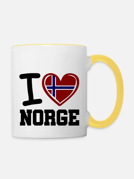 i love norge - Tasse zweifarbig - Weiß/Gelb