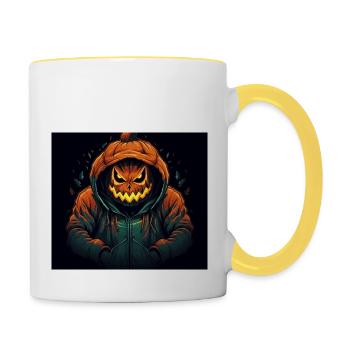 angry pumpkinman - Contrasting Mug - white/yellow - Right