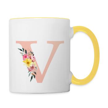 V Monogram Floral - Contrasting Mug - white/yellow - Right