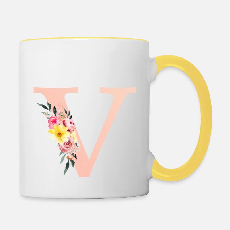 V Monogram Floral - Contrasting Mug - white/yellow