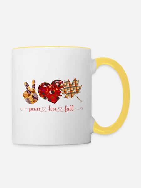 FRIEDEN, LIEBE, HERBST, THANKSGIVING - Tasse zweifarbig - Weiß/Gelb