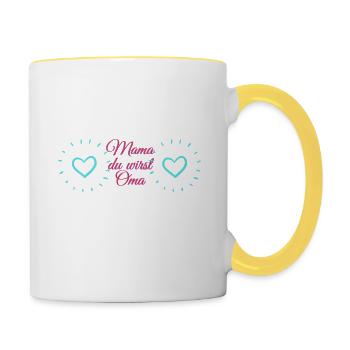 Mama du wirst Oma Schwangerschaftsverkündung - Tasse zweifarbig - Weiß/Gelb - Rechts