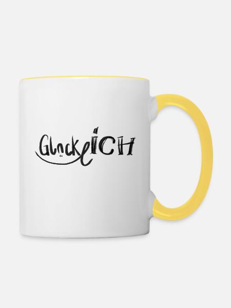 Glücklich - Tasse zweifarbig - Weiß/Gelb