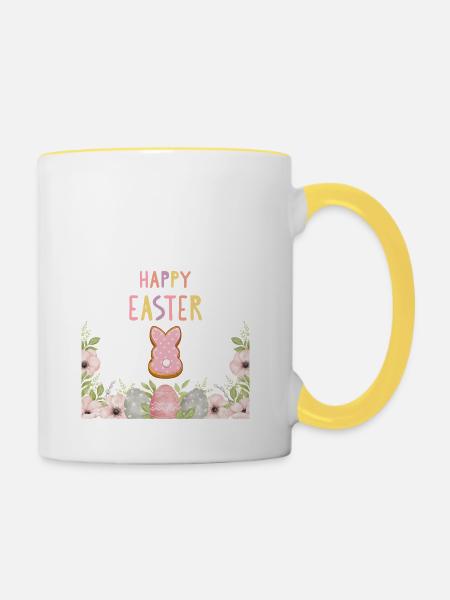 Ostern - Happy Easter Bunny - Tasse zweifarbig - Weiß/Gelb