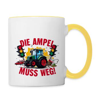 Traktor rammt Ampel Die Ampel muss weg! - Tasse zweifarbig - Weiß/Gelb - Rechts
