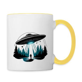 UFO Alien Abduction Illustration 3 - Contrasting Mug - white/yellow - Right