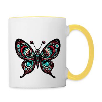 Frosch, Psychedelisch, Pilze, Kunst, Surreal, Farb - Tasse zweifarbig - Weiß/Gelb - Rechts