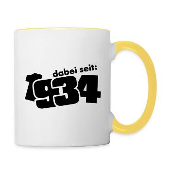 Dabei seit Jahrgang 1934 geboren - Tasse zweifarbig - Weiß/Gelb - Rechts