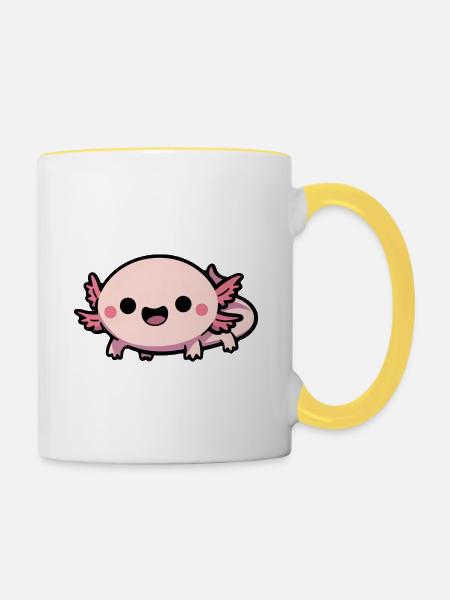 Süßer Chibi Axolotl - Tasse zweifarbig - Weiß/Gelb