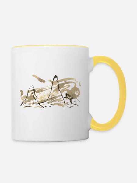 Berge Landschaft / Tusche Berg - Tasse zweifarbig - Weiß/Gelb
