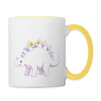 Whimsical Purple Dinosaur with Daisies - Contrasting Mug - white/yellow - Right